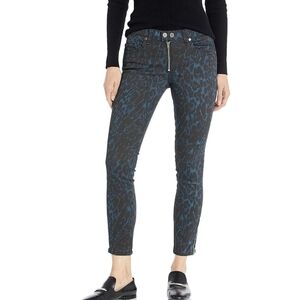 Ramy Brook Navy Combo Leopard Print Kate Mid Rise Skinny Moto Zipper Jeans 28
